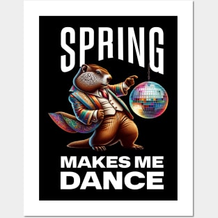 Spring Makes Me Dance Groundhog Funny Spring Dance Posters and Art